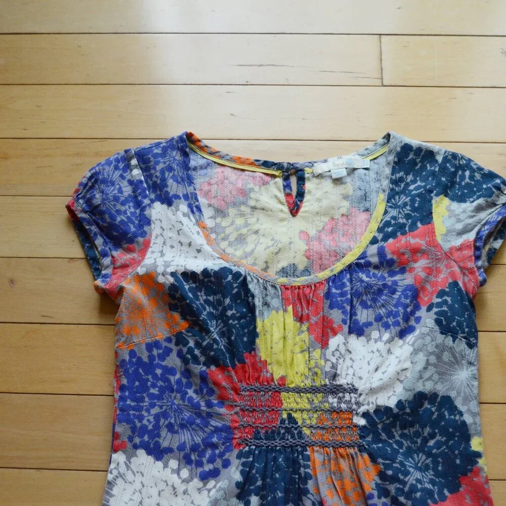 Boden Dress Womens 2R Floral Bold Cap Sleeve Lightweight Blue Yellow Red Orange - Picture 3 of 12